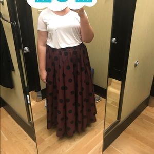 Maroon and black polka dotted skirt